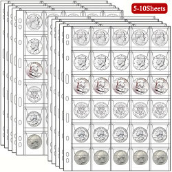 Carpeta de monedas con 30 bolsillos, páginas para suministros de colección, 9 bolsillos para monedas, sellos, insignias, 5-10 hojas