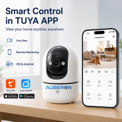 Cámara WiFi PTZ Interior 2MP HD, Cámara de Seguridad para el Hogar con App Tuya Smart, Panorámica/Inclinación de 355°, Visión Nocturna, Audio Bidireccional, Alerta de Movimiento, para Bebés y Mascotas