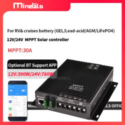 Controlador MPPT de 12V/24V 30A con Bluetooth, Visualización de Datos en Aplicación, Carga Solar Inteligente para Baterías de Plomo-Ácido y Litio