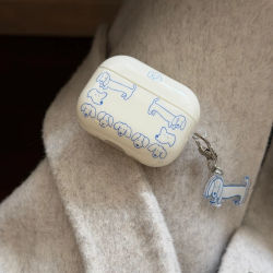 Funda Protectora para Auriculares con Diseño de Cabeza de Perro Dachshund Azul con Líneas Simples y Colgante para AirPods 1 2 3 4 Pro2 Pro3