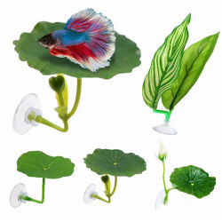 Hojas de plástico para descanso de peces Betta, hojas de loto simuladas, reposapiés de hojas artificiales, ocultar, estañado, plantas ornamentales
