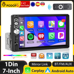 Podofo-reproductor Multimedia Universal para coche, autorradio 1 Din con Carplay, Android, pantalla de 7 pulgadas, FM, entrada auxiliar, Bluetooth, MirrorLink