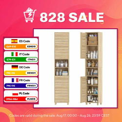 HOMCOM Armario de Baño Alto, Mueble Auxiliar de Baño Estrecho con Estantes Ajustables, Puertas de Lamas Apertura por Presión, Estantes Abiertos, para Espacios Pequeños, 34x23x170 cm, Natural