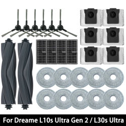 Accesorios para Aspiradora Robótica Dreame L10s Ultra Gen2 / L30s Ultra: Cepillo Principal, Cepillo Lateral, Paño de Limpieza, Filtro HEPA, Bolsa para Polvo de Repuesto