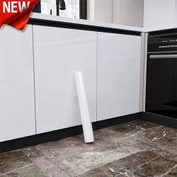 Papel Tapiz Autoadhesivo Blanco Brillante, Impermeable y Resistente al Aceite, Película de PVC para Renovación de Muebles de Cocina