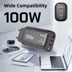 Cargador GaN PD Tipo C de 100W, USB QC 3.0 para Laptop, iPad, Carga Rápida PPS, Enchufe EU/UK, para Samsung, Xiaomi, iPhone 15, 16 Pro Max, Teléfono Móvil