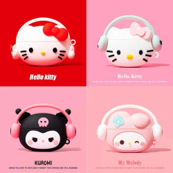 Para Airpods 1 2 3 4 Pro Pro 2 Pro 3 KT Kuromi Melody escuchar música funda de silicona para auriculares accesorios cubierta