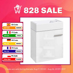 HOMCOM Mueble de Baño con Lavabo de Pared con Puerta con Cierre Suave y Armario 40x23x50 cm Blanco Brillante