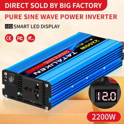 Inversor de Onda Sinusoidal Pura de 1000W-4000W, de CC 12V y 24V a CA 220V 50Hz, Cargador Inversor de Corriente, Adaptador con Enchufe Universal