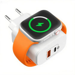 Cargador inalámbrico 3 en 1 compatible con Apple Watch y iPhone, cargador PD20W con 2 puertos USB-C y USB-A cargador rápido compatible