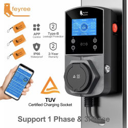 Cargador de Vehículos Eléctricos Feyree Tipo 2, Versión 22KW, Cargador Inteligente para Autos Eléctricos con Enchufe TS-NACS Tipo 1 GB/T, EVSE Wallbox con Control por WIFI y Aplicación