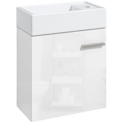 HOMCOM Mueble de Baño con Lavabo de Pared con Puerta con Cierre Suave y Armario 40x23x50 cm Blanco Brillante