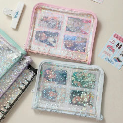 Carpeta con cremallera de estrella láser A5, organizador de recarga de libros, diario artesanal, lácteos, transparente, ídolo Kpop, álbum de fotos, papelería Kawaii