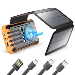 Banco de energía solar de 32,000 mAh, cargador de teléfono portátil de carga rápida con 2 salidas y linterna LED, 4 cargas de paneles plegables