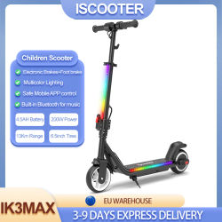 Patinete Eléctrico para Niños IScooter IK3Max, 200W, 4.5Ah, Alcance de 13km, Plegable, Neumáticos Sólidos, Conexión Bluetooth