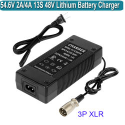 Cargador de 48V 2A, Salida 54.6V 2A, Conector XLR Macho de 3 Pines para Cargador de 48V, Paquete de Baterías de Litio de 13S