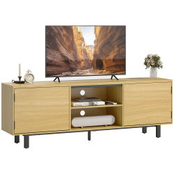 Mueble para TV HOMCOM de 160 cm, soporte para televisores de hasta 65 pulgadas con 2 puertas de apertura a presión y 2 estantes abiertos, patas de metal, mueble para TV para sala de estar, dormitorio,