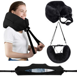 Cómoda almohada de viaje, almohada ajustable en forma de U para el cuello, funda de almohada portátil rellenable multifuncional lavable para avión