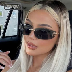 Nuevas Gafas de Sol Cuadradas de Metal Curvado sin Marco para Mujer, Gafas de Sol sin Montura con Corte Personalizado, Diseño de Marca de Moda, Estilo Punk Y2K