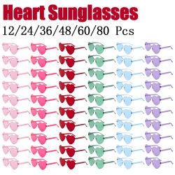 12-80 Uds. Gafas de sol con forma de corazón, gafas de sol divertidas sin montura, recuerdos de despedida de soltero, gafas coloridas de caramelo, regalo de boda, recuerdo de fiesta para invitados