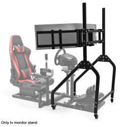 Soporte triple para monitores Minneer Racing con ruedas de freno para monitores de 27 a 65 pulgadas, altura e inclinación ajustables, base en forma de A para simulador de vuelo y conducción.