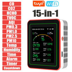 monitor de calidad homeairTuya WiFi 15 en 1 Pantalla TFT portátil AQI PM0.3 PM1.0 PM2.5 PM10 CO CO2 TVOC HCHC Tester APP Co 이