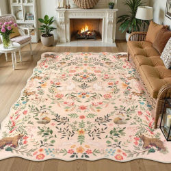 Alfombra con estampado nórdico de plantas y animales para sala de estar, alfombra para dormitorio, lavable a máquina, ligera, de lujo, para mesa de centro, Tapis suave