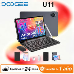 Tablet PC 2 en 1 DOOGEE U11 con Android 16, Pantalla Ultraclara de 11 Pulgadas y 90Hz, 16GB de RAM (4+12), 128GB de ROM, Batería de 8580mAh, Altavoces Duales, Compatible con Widevine L1