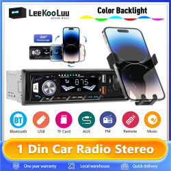 Leekooluu-Radio de Audio para coche, reproductor MP3 estéreo con Bluetooth, receptor FM, compatible con carga de teléfono, AUX/USB/tarjeta TF con soporte para teléfono