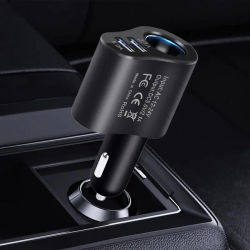Cargador de coche USB 3 en 1, adaptador divisor de coche de 12v/24v, salida de carga doble rápida, cargador de teléfono multifuncional inteligente para coche de 80w