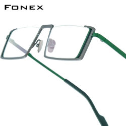 Montura de gafas de titanio FONEX para hombre, gafas cuadradas Retro de diseño de marca, gafas japonesas semi-sin montura pequeñas Vintage de media montura 85780