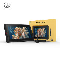 Tableta gráfica con monitor XPPen New Artist 15.6 Pro V2, pantalla de 15.4 pulgadas, 16K niveles de presión, con dial rojo y teclas rápidas para Windows y Mac