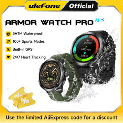 Ulefone Armor Watch Pro Smartwatch Pantalla AMOLED de 1,5", GPS incorporado, monitor de frecuencia cardíaca, reloj inteligente deportivo para hombres y mujeres