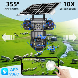Cámara de Energía Solar con Tarjeta SIM 4G, Triple Lente, Detección Humana PIR, Monitor de Video de Vigilancia CCTV, Batería Integrada, V380 Pro