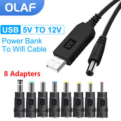 OLAF-Cable de alimentación USB a CC, convertidor de refuerzo de 5V a 12V, 8 adaptadores, Cable de carga USB a CC para enrutador Wifi, Mini ventilador y altavoz