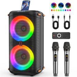 Máquina de Karaoke con 2 micrófonos inalámbricos, Altavoz de Karaoke portátil Bluetooth 5.3 para fiestas en casa al aire libre, Sistema PA para adultos