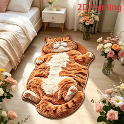 Alfombra con forma de gato de dibujos animados, alfombra suave de felpa para dormitorio, alfombra irregular para sala de estar, decoración del hogar, alfombra para puerta de entrada