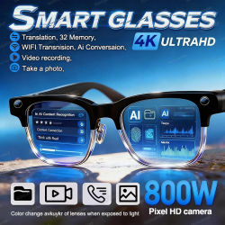 Gafas Inteligentes con Cámara de 800W y 2026 Nuevas Tecnologías, Grabación de Video, Reconocimiento de Fotos con IA, Llamadas Bluetooth, Traducción de Voz, Gafas de Sol para Hombre