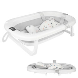 Bañera plegable para bebé con alfombrilla de baño, bañera para bebé con termómetro integrado, bañera portátil para bebés de 0 a 36 meses