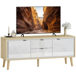 Mueble para TV HOMCOM de 120 cm, 2 puertas de alto brillo, soporte para TV de hasta 55 pulgadas, 2 cajones silenciadores, estantes ajustables, estilo moderno, mueble para TV para salón, dormitorio,