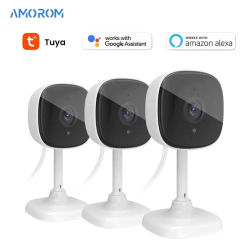 Amorom-cámara Ip Wifi para interiores, Monitor de bebé para mascotas de 1080P, visión nocturna, detección Ai, Mini cámaras de vigilancia con Alexa y Google Home