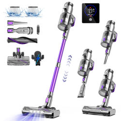 FixtFixer Aspiradora sin Cable, 500W Aspirador Escoba sin Cable Potente, Aspiradora 6 en 1 con Pantalla Táctil, Autonomía 80 Min Batería Extraíble, para Hogar Suelos Alfombras Pelo de Mascotas