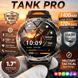 Nuevo Reloj Inteligente TANK PRO 2026 con Batería de 1400 mAh, Pantalla AMOLED HD de 1.7'', Linterna, Monitor de Actividad Física, Resistente al Agua 10 ATM