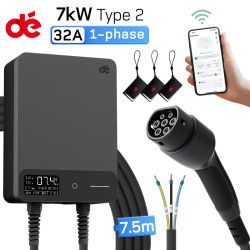 dé Wallbox 7.4kW Con Aplicación Tipo 2 32A Monofásica , Cargador coche eléctrico Cable de 5m 7.5m 10m 12.5m 15m RCD Tipo A 30 mA AC + 6 mA DC, Cargador ev EVSE