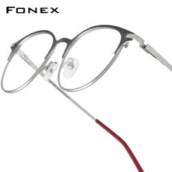 Montura de gafas de aleación FONEX para mujer, gafas redondas ultraligeras Vintage para hombre, gafas Retro japonesas sin tornillos de alta calidad 988