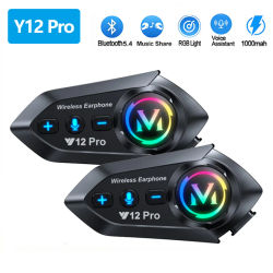 Y12 Pro casco de motocicleta auriculares Bluetooth intercomunicador asistente de voz mezcla música compartir distancia 500M IP56 impermeable