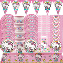 Kit de Vajilla para Fiesta de Cumpleaños de Hello Kitty, Decoración de Hello Kitty, Mantel, Tazas, Platos, Recuerdos para Baby Shower de Hello Kitty