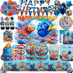 Decoraciones para Fiesta de Cumpleaños Infantil de Pez Payaso Nemeo: Vasos de Papel, Platos, Servilletas, Mantel, Pancarta, Globos para Artículos de Baby Shower