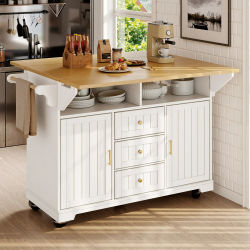 Carrito de Cocina con Ruedas 120x40-80x95cm, Mueble Buffet Extensible Negro y Blanco con Toallero y Estante para Especias