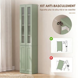 Muebles de Baño, Gabinete de Almacenamiento de 6 Niveles con 4 Puertas de Cierre Suave y Estantes Ajustables, Verde